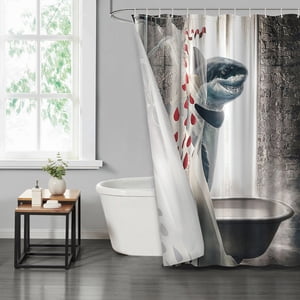 Lvrlvr 1 Pieza Cortina De Ducha Con Diseño De Tiburón Con Manchas Rojas, Estilo Moderno Impactante, Tamaño 180X180 Cm + 12 Ganchos De Tipo C