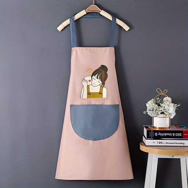 Waterproof And Oil-proof Cartoon Girl Print Apron, New Kitchen Home Cooking Transparent Waist Overalls
