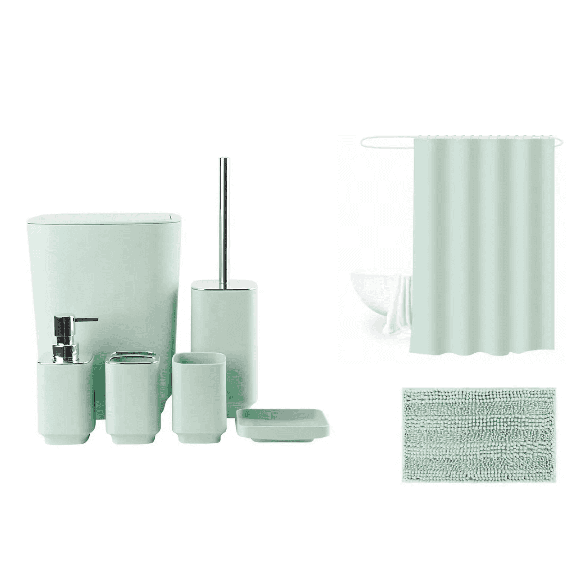 set Juego De Baño Belug 8 Piezas Alfombra Baño Eva Cortina Baño Verde Agua