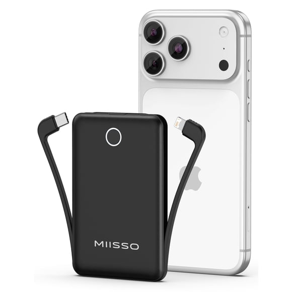 Cargador portátil miisso de 10000 mAh con cable incorporado, color negro