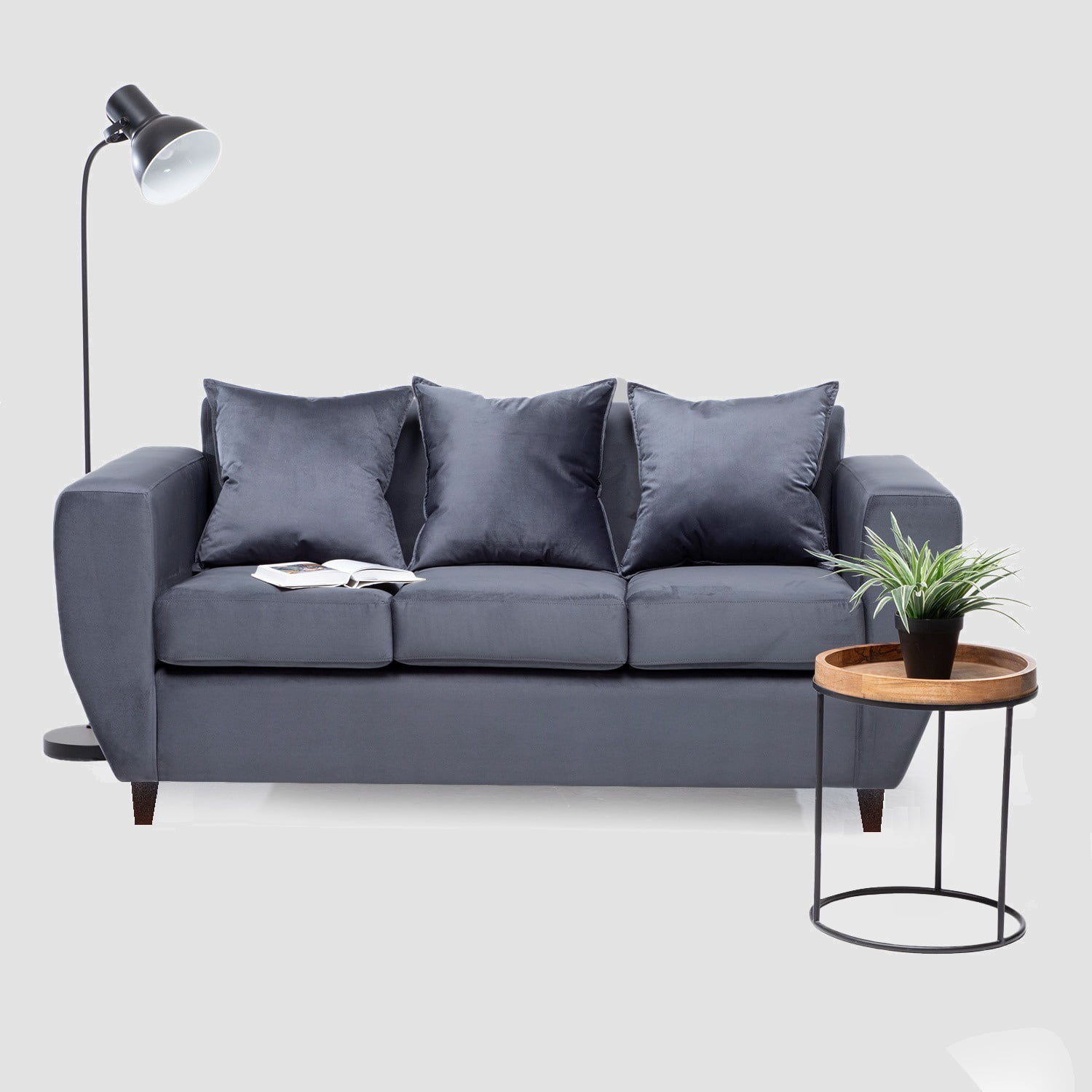 Almore - Sofa Manhattan 3 Cuerpos Felpa Gris