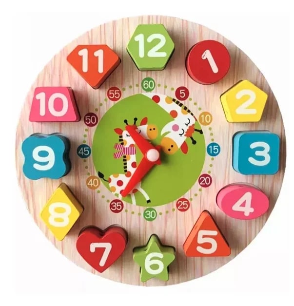 Genérico - Bloques De Madera Reloj De Madera Montessori En Ingles