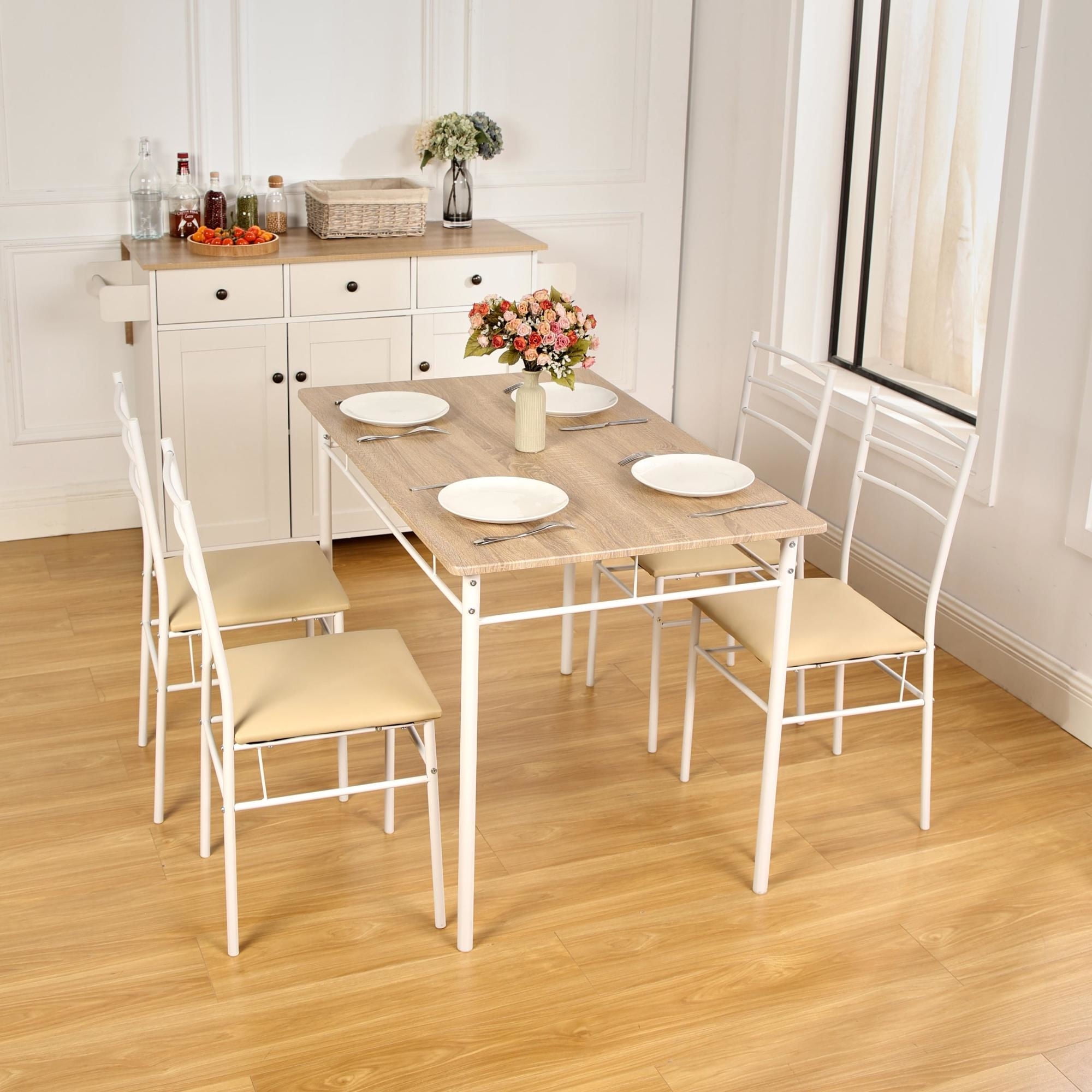 Haus - Juego Comedor Estocolmo 4 Sillas Beige - Blanco