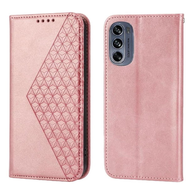 Funda Flip FOXDOCK para Motorola Moto E32 4G , Estilo Billetera con Diseño Rombo, Correa de Mano y Soporte, Uso Diario