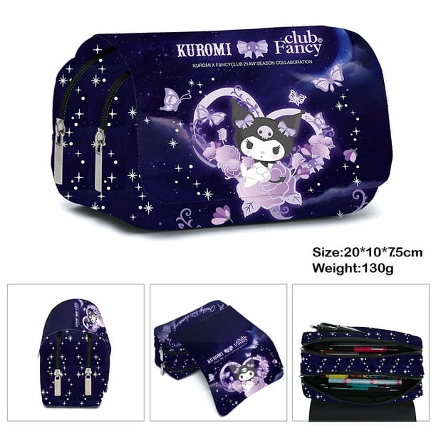 MINISO Printing Kuromi Double-layer Pencil Bag Primary and Secondary School Students Cartoon Pencil Bag Mochila Children's Gifts
