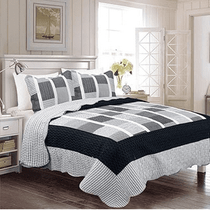Genérico - Cubrecama Quilt Verano 2 Plazas Cuadrado Estampado Gris
