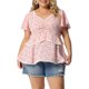 thumbnail image 1 of Agnes Orinda Blusas de Verano para Mujer de Talla Grande con Cuello de Corazón Floral, Encaje, Manga Corta con Volantes 1X Rosa, 1 of 6