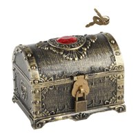 Magideal - Cofre Pirata Baúl Tesoro Infantil Caja Joyería Decorativa Con Cerradura Estilo Antiguo Multifuncional Para Regalar Cumpleaños Decoración Casa Oficina Bronce