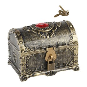 Magideal - Cofre Pirata Baúl Tesoro Infantil Caja Joyería Decorativa Con Cerradura Estilo Antiguo Multifuncional Para Regalar Cumpleaños Decoración Casa Oficina Bronce