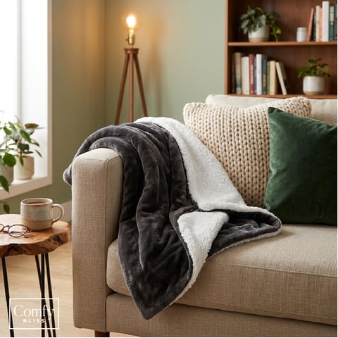 Manta Sherpa Gris 130 X 170 Cm Comfy Bliss 1 Un