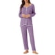 thumbnail image 2 of INSPIRE CHIC Conjunto de Pijama de Mujer de Rayón con Manga Larga y Cuello con Muesca, Ropa de Dormir con Ribete en Contraste, Conjunto de Pantalones Suaves para Estar en Casa M Púrpura, 2 of 6