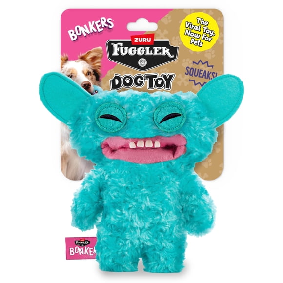 Juguete para perro BONKERS Fuggler Grin 20 cm azul, chirriante y de peluche