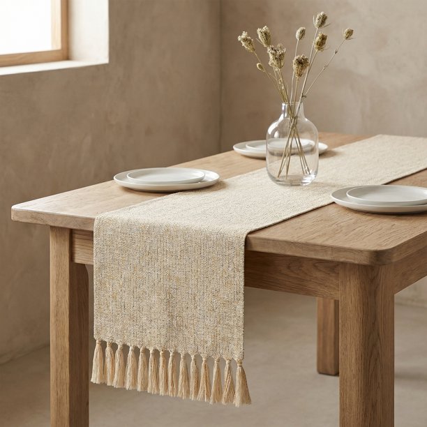 Camino de Mesa REGALWOVEN para Decoración de Cocina Cumpleaños, Camino de Cocina de Poliéster Lavable para Decoración de Mesa de Cocina y Comedor Beige 13x78.7 pulgadas