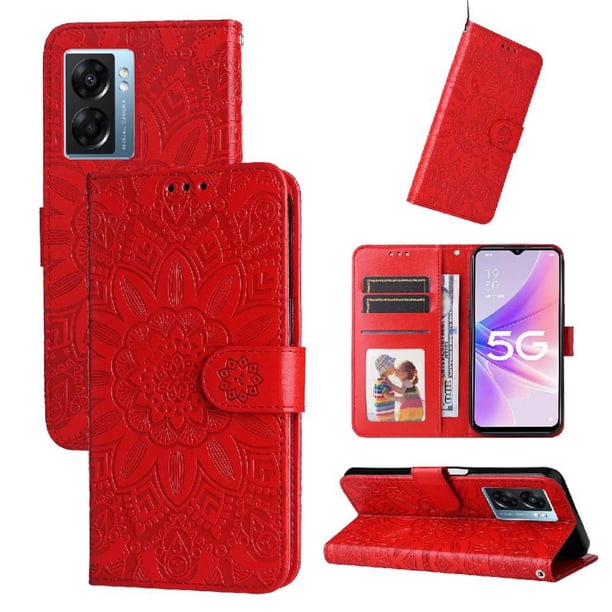 Funda tipo cartera FOXDOCK para Realme Narzo 50 5G , diseño girasol en relieve, cuero PU, cierre magnético, soporte y tarjetero