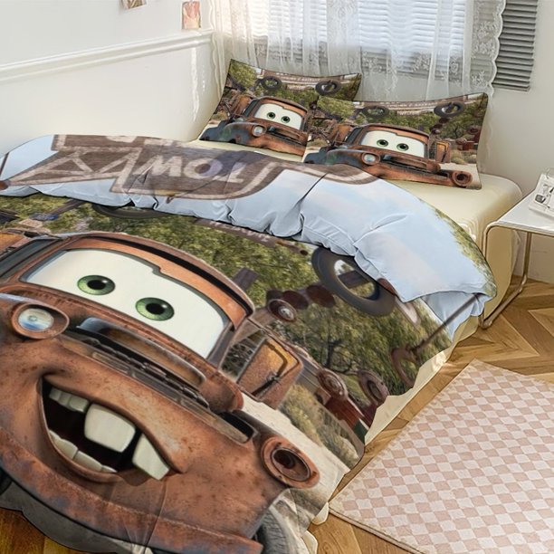 Cars Lightning McQueen Print Bedding Set Pattern Duvet Cove Set 3 Pieces 1 Quilt Cover And 2 Pillowcases for Women Men Teens