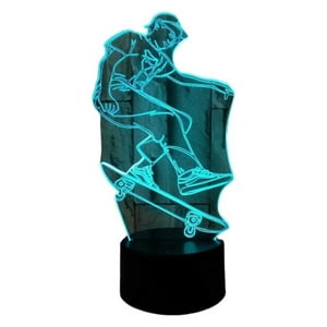 Lelumania - Lampara Ilusion 3D Niño Skate De 7 Colores, Base Touch