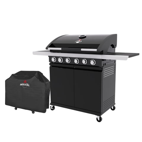 American Grill - Set Parrilla A Gas 6 Quemadores Texas Black + Funda Xl