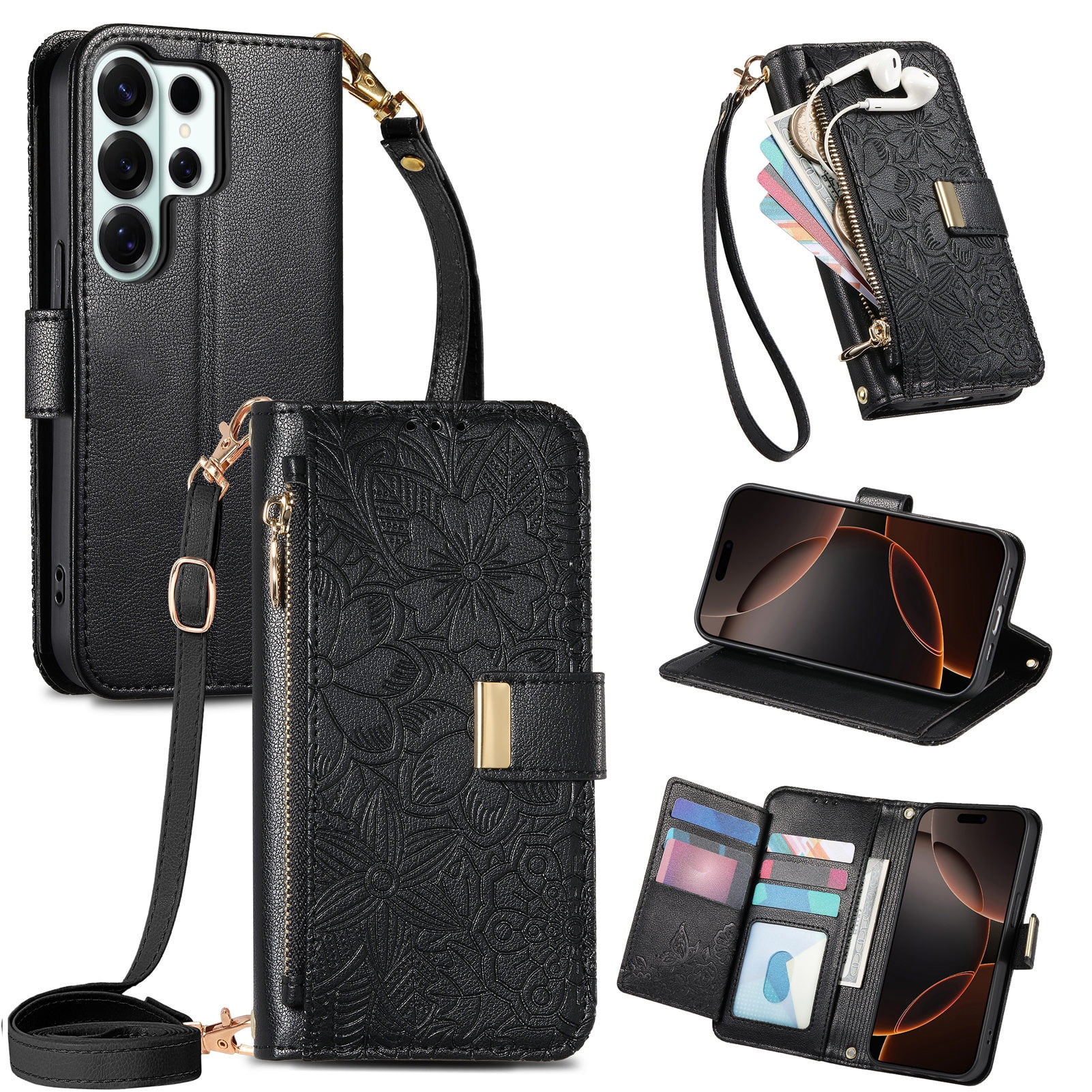 Funda Tipo Cartera De Piel Sintética Foxdock Para Samsung Galaxy S26 Ultra – Resistente A Golpes Y A Las Interferencias Rfid – Correa De Mano Larga Negro