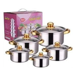 Genérico - Juego Ollas Bateria De Cocina 10 Piezas Acero Inoxidable