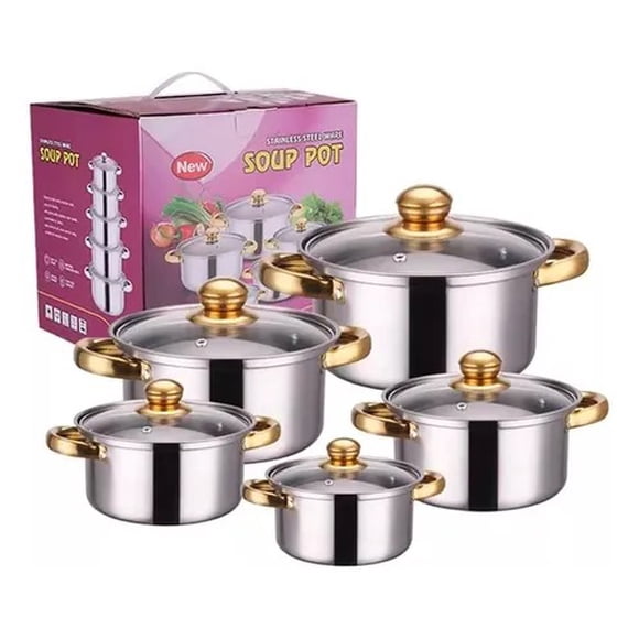 Juego Ollas Bateria de Cocina 10 piezas acero inoxidable