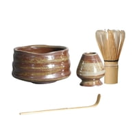 Magideal - Juego De Batidor De Matcha Hecho A Mano, Soporte De Batidor De Cerámica, Kit Para Ceremonia De Matcha, Cuchara De Matcha, Tazón De Matcha Para Restaurante, Comedor, Cocina, Marron Oscuro