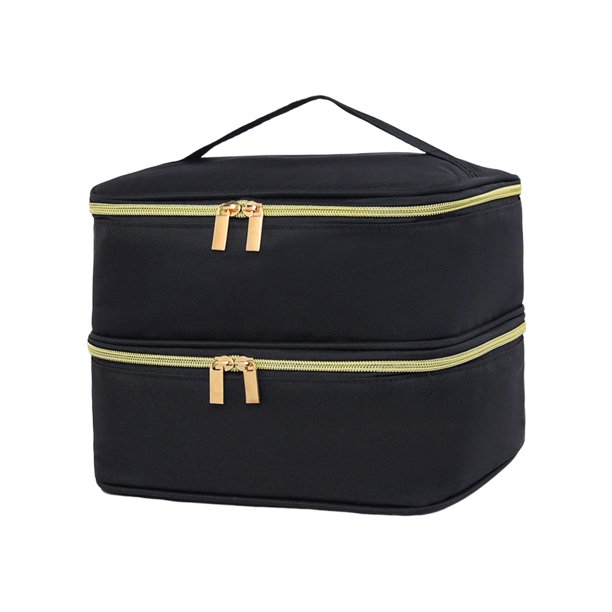 Bolsa de almacenamiento de esmalte de uñas de 30 rejillas, 2 niveles con capacidad para 30 botellas de esmalte de uñas para niñas, suministros de uñas Negro