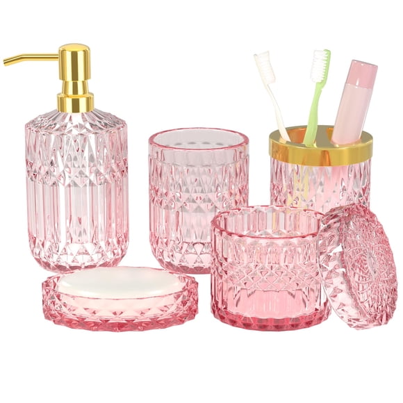 Juego de accesorios de baño Towoaafu Pink Glass, 5 piezas