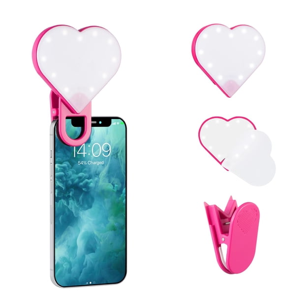 Espejo de Maquillaje con Luz LED para Selfie RIKI LOVES RIKI en Forma de Corazón Rosa