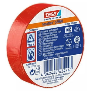 Tesaflex Cinta Aisladora Eléctrica Profesional Roja 10M X 15Mm