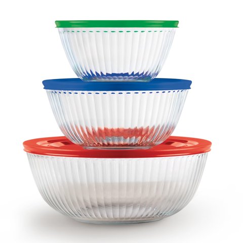 Juego De 3 Piezas De Cuencos De Vidrio Pyrex Con Tapas