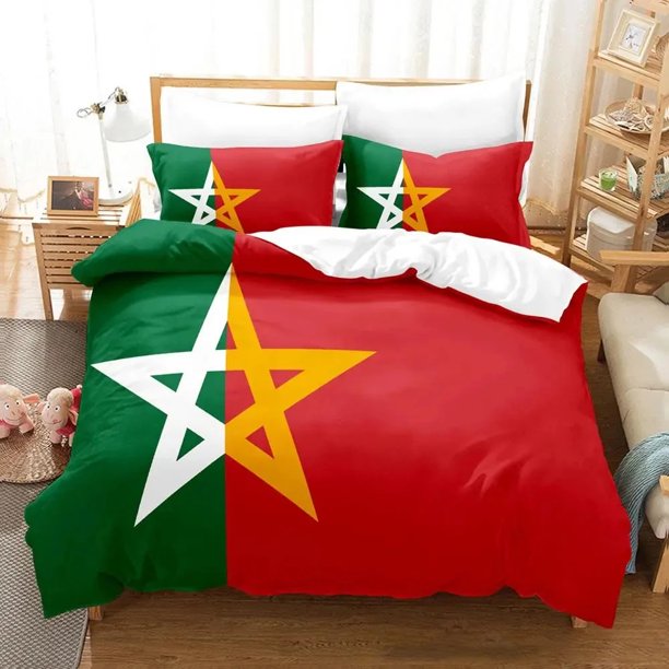 Morocco Flag Bedding Set,Duvet Cover Comforter Bed Set Quilt Cover Pillowcase, Boys Girls Adults Bed Sheets
