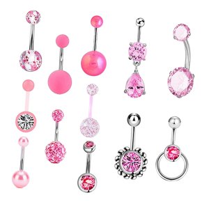 Ioensy - 12 Uds. Anillos Para Ombligo, Barra Para Ombligo Rosa, Piercing Para Ombligo Moderno