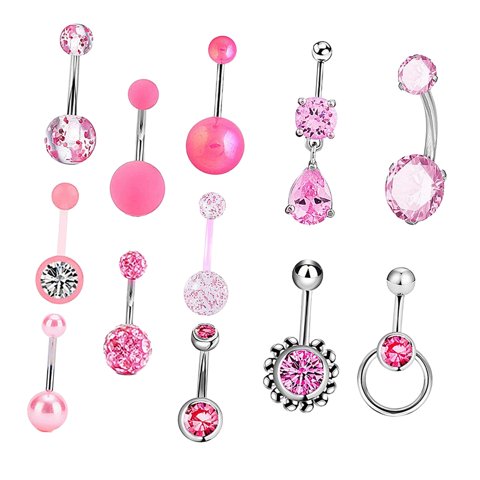 Ioensy - 12 Uds. Anillos Para Ombligo, Barra Para Ombligo Rosa, Piercing Para Ombligo Moderno