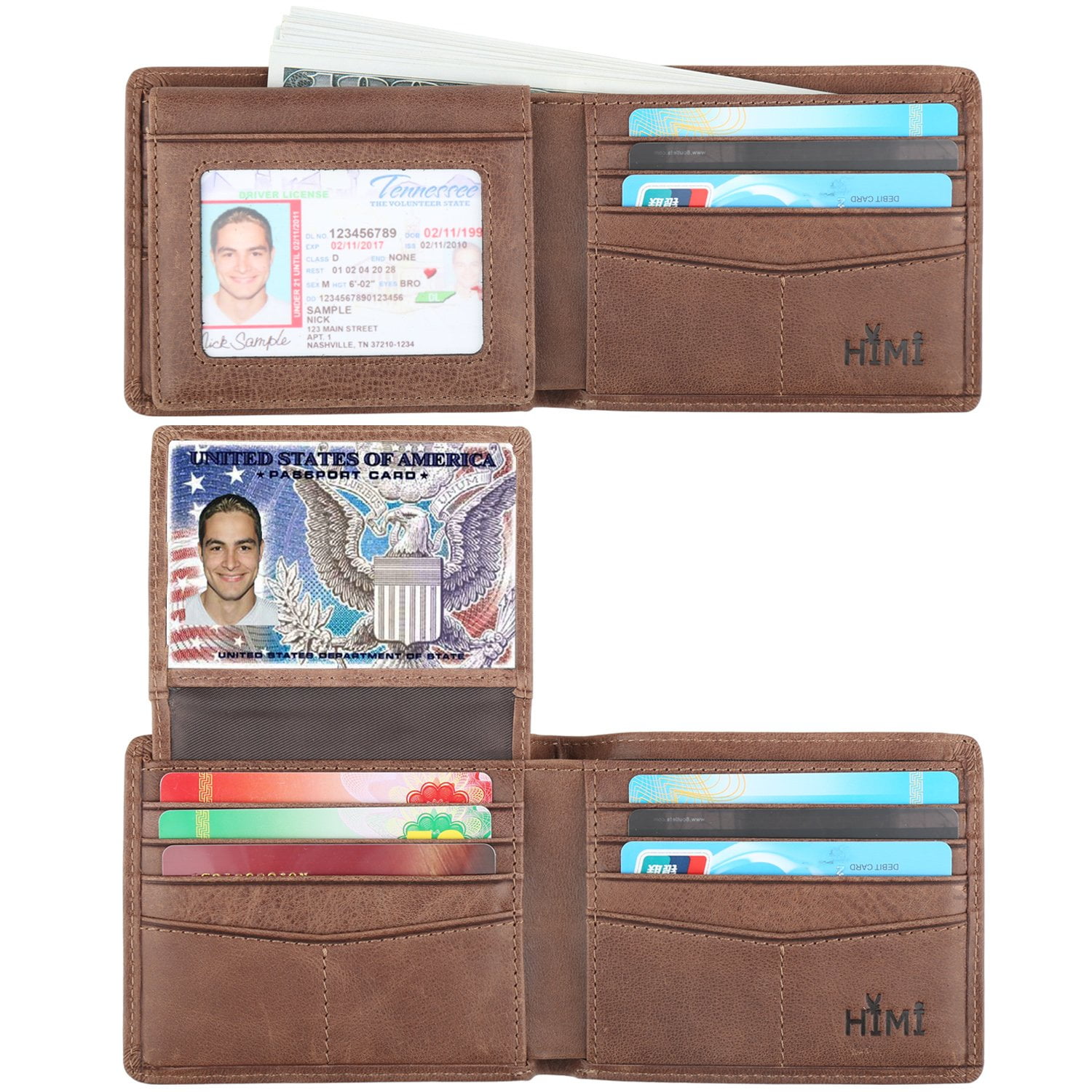 Himi - Billetera De Piel Auténtica Con Bloqueo Rfid Para Hombre