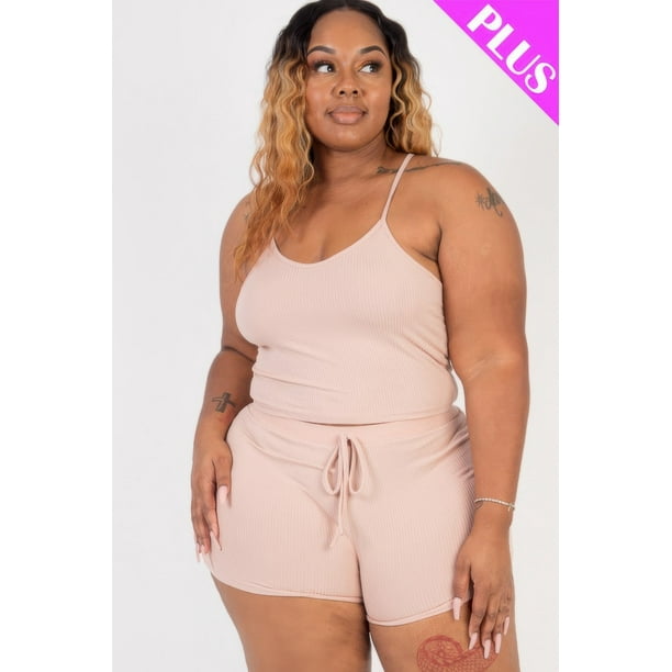 Conjunto de Top Corto de Canalé y Shorts de Talla Grande