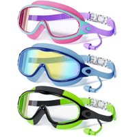 Gafas De Natación Cmbjju Kid Con Tapones Para Los Oídos, Antivaho Y Uv, De 4 A 12 Años, Paquete De 3