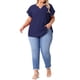 thumbnail image 2 of Agnes Orinda Blusas de Verano Casuales de Manga con Volantes y Cuello en V Texturizado para Mujer de Talla Grande 4X Azul Marino, 2 of 6