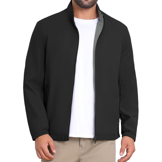 CHAQUETA DE NEGOCIOS INSPIRE CHIC para Hombres con Cuello Alto Forrado y Cremallera Completa Chaqueta Formal de Golf M Negro
