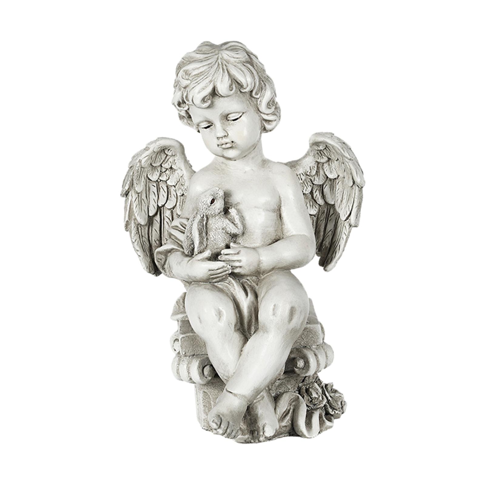 Bothyi - Escultura De Jardín Querubín Ángel Estatua De Jardín Para Patio Al Aire Libre Ángel Decorativo Abrazos Conejo