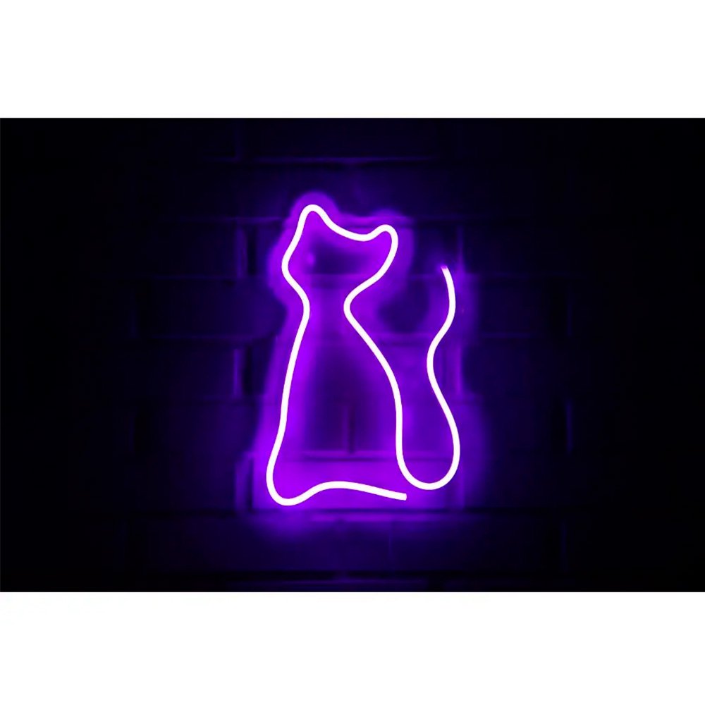 Genérico - Letrero Estilo Neón Gato Color Morado