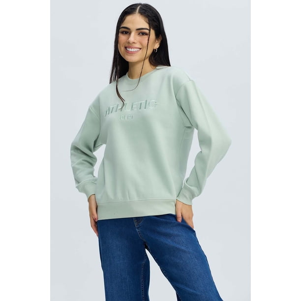 Polerón Mujer Oversize Bordado Verde Agua