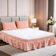 thumbnail image 1 of suxuMhao Faldón de Cama de 4 Capas, Faldón de Cama con Volantes Elástico Faldón de Cama Envolvente, Tamaño Queen 59 X 78+18 Pulgadas, Faldón de Cama Naranja Rosa Queen, Volante Antipolvo de Cama de, 1 of 3