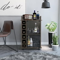 Tuhome - Mueble Bar Dukat Coñac 6 Botelleros 89X41X55 Cm Con Ruedas