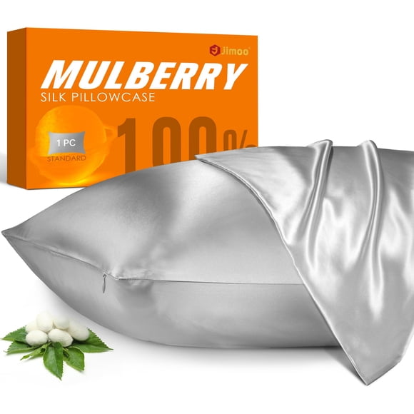 Funda De Almohada De Seda De Morera 100% 22 Momme Gris Plateado