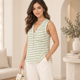 thumbnail image 1 of Polera Mujer Rayada Sin Mangas Cuello V Con Botones verde Talla Única, 1 of 4