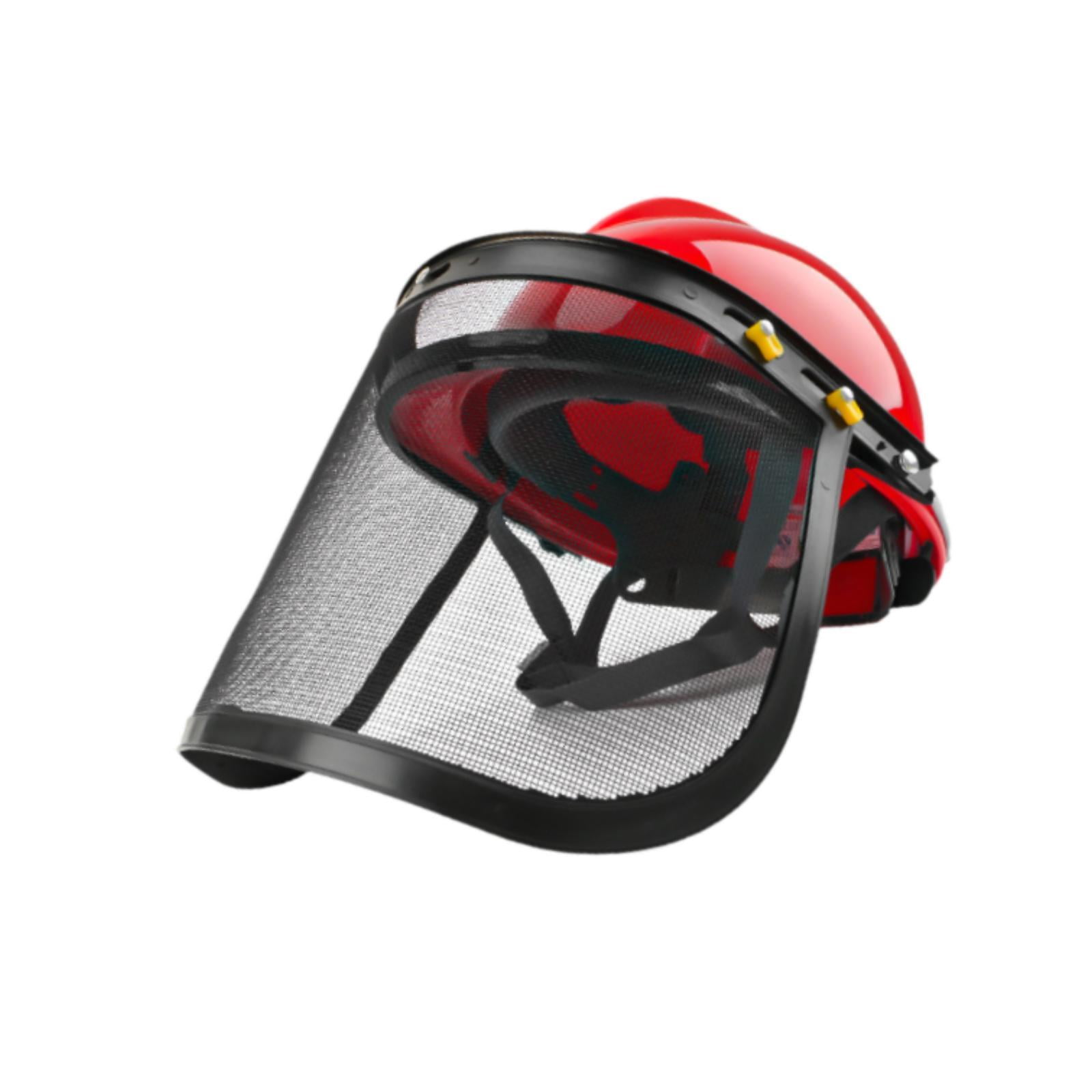 Magideal - Casco Forestal, Protector Facial De Malla, Protector Facial Versátil Para Protección De Motosierra, Diadema Ajustable De Protección Facial Completa Rojo