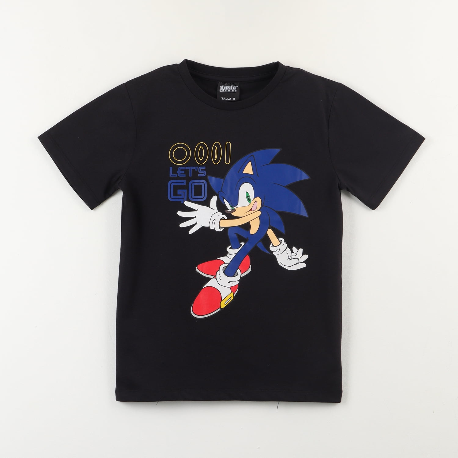 Polera Manga Corta Niño Negro Sonic Lets Go Sonic