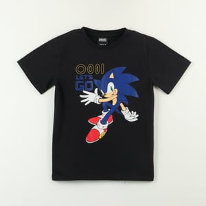 Polera Manga Corta Niño Negro Sonic Lets Go Sonic