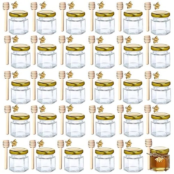 Mini tarros de miel de vidrio XING-RUIYANG, 45 ml, paquete de 30 con cazo