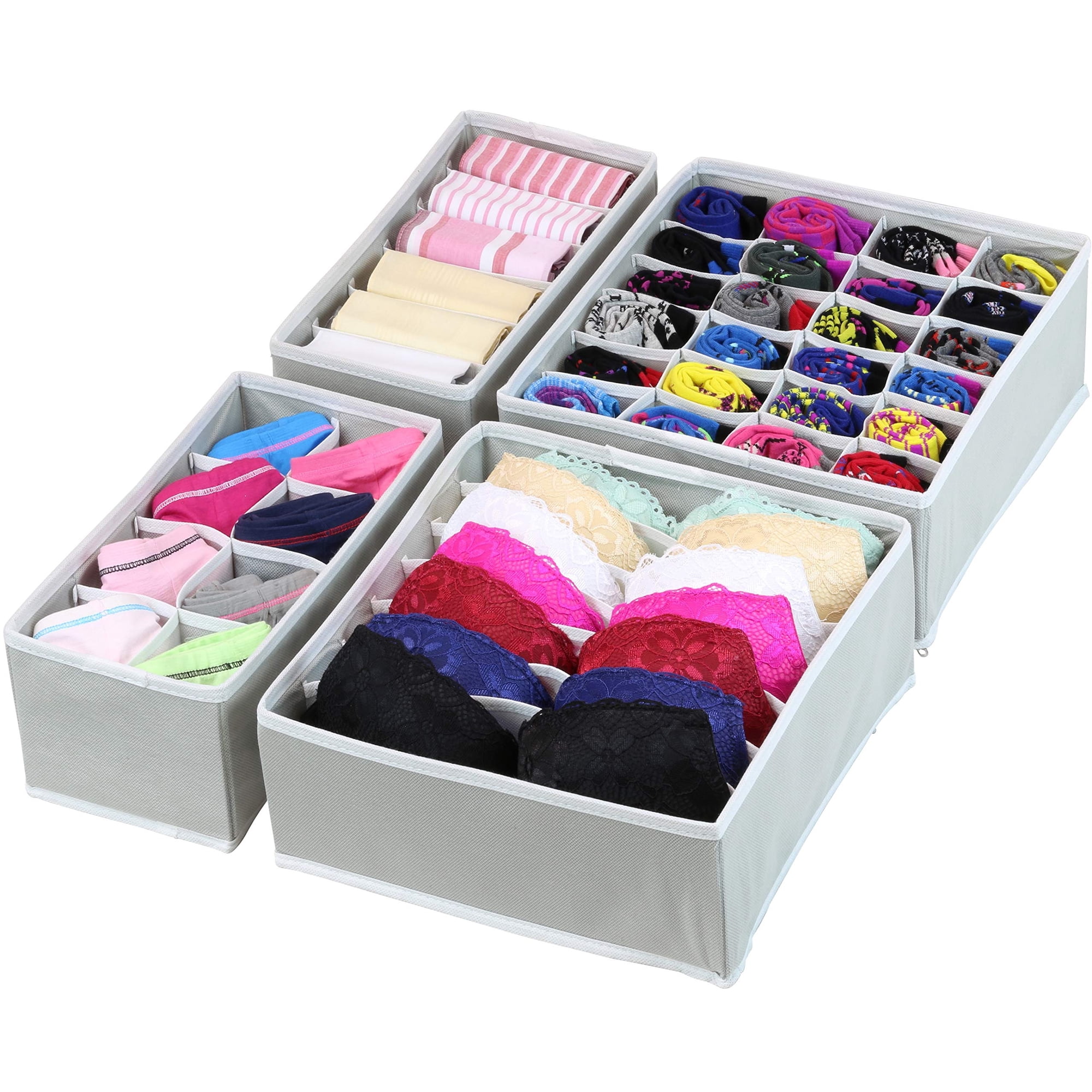Simple Houseware - Organizador De Ropa Interior Para Armario, Separador De Cajones, Juego De 4 Artículos Sencillos Para El Hogar, Color Gris